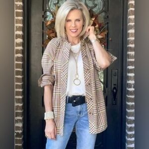 Cabi Yorkshire Shacket SMALL Houndstooth Plaid Jacket Prep Academia WMN 4298